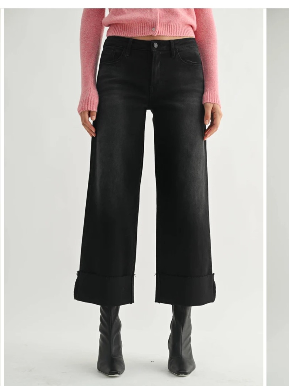 Vici Black Cuffed Wide Leg Jeans